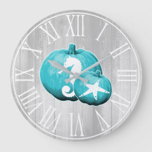 Sjölivet Rustic Coastal Grått Wood & Blue Pumpkins Stor Klocka