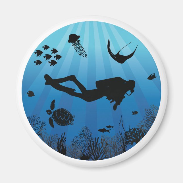 Sjölivet Scuba Diver under vatten Magnet (Framsidan)