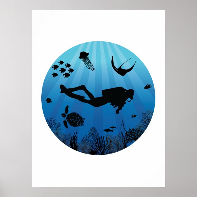 Sjölivet Scuba Diver under vatten Poster (Framsidan)