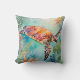 Sjölivet Seaturtle Watercolor Tropical Coastal Kudde