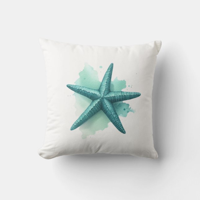 Sjölivet Teal Starfish Beach Nautical Coastal Kudde (Framsida)