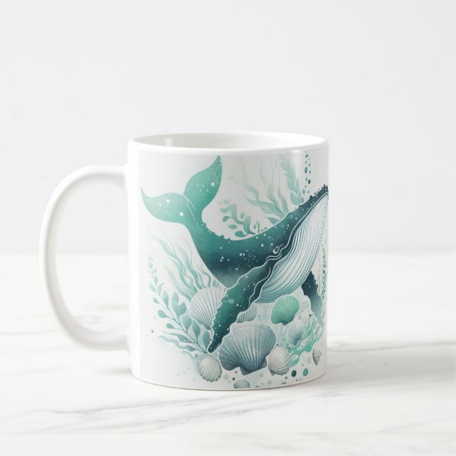 Sjölivet Teal Whale Ocean Kaffemugg (Vänster)