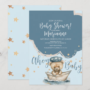 Sjöman Björn Pojke Stjärnor Baby Shower Inbjudan