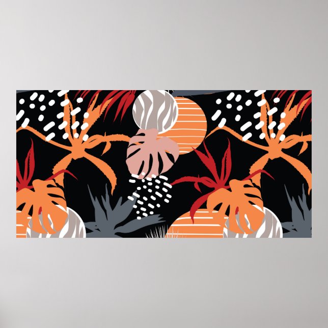 Sjömän i abstrakt och tropiska löv teckning poster (Framsidan)