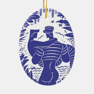 Sjömän på merman julgransprydnad keramik