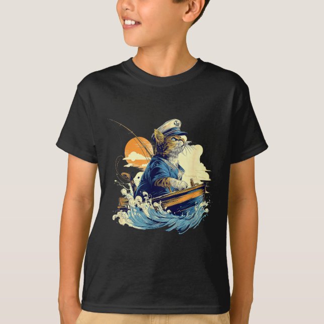 Sjömannen Katt Kapten Båt Fiske  T Shirt (Framsida)