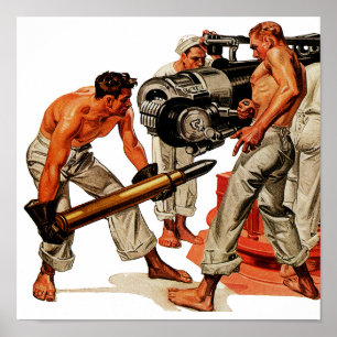 Sjömansnygg man som laddar det stora vapnet poster