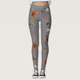 Sjömat kräftdjur hummer krabba mönster leggings