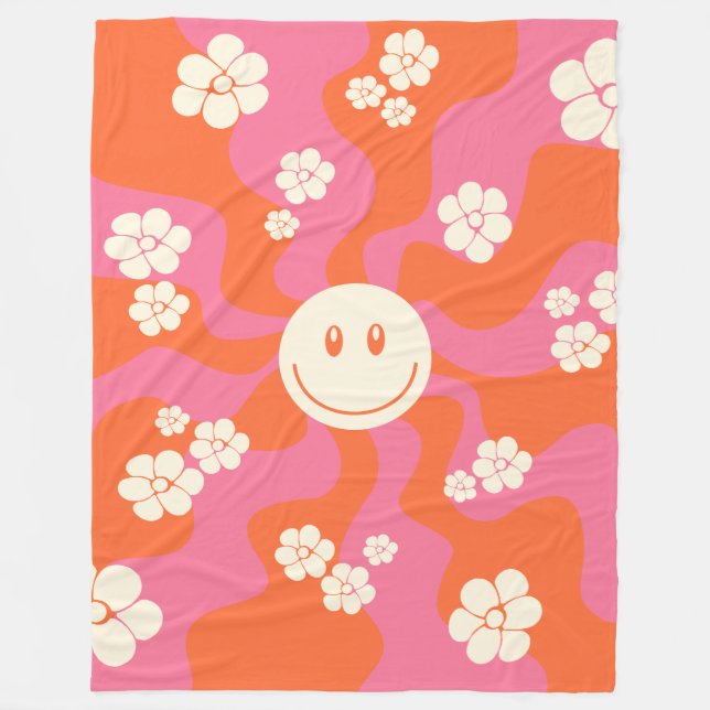 Sjömil - Rosa, Orange och grädde Fleecefilt (Framsidan)