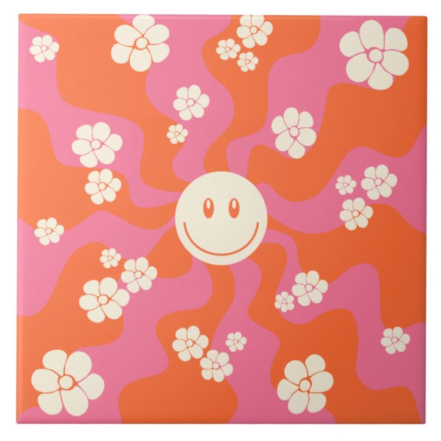 Sjömil - Rosa, Orange och grädde Kakelplatta (Framsidan)
