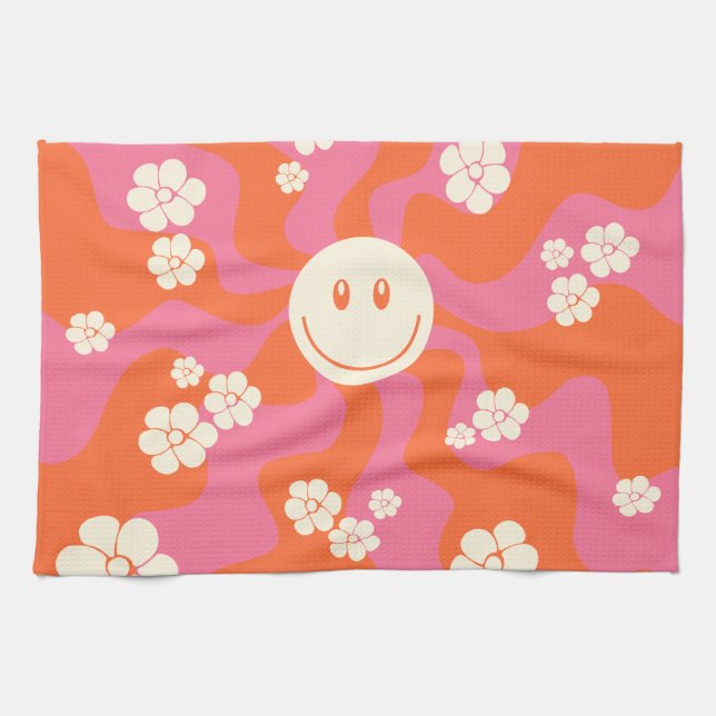 Sjömil - Rosa, Orange och grädde Kökshandduk (Horisontell)