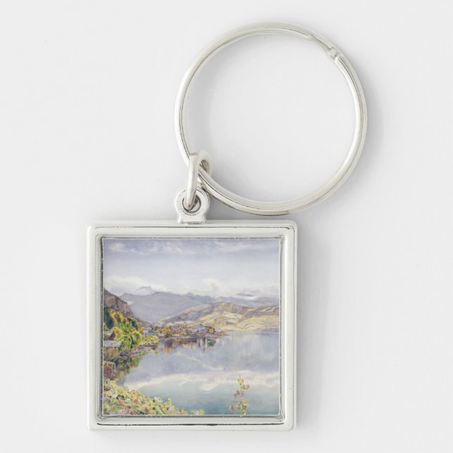 Sjön av Lucerne, montering Pilatus i avståndet Fyrkantig Silverfärgad Nyckelring (Framsidan)