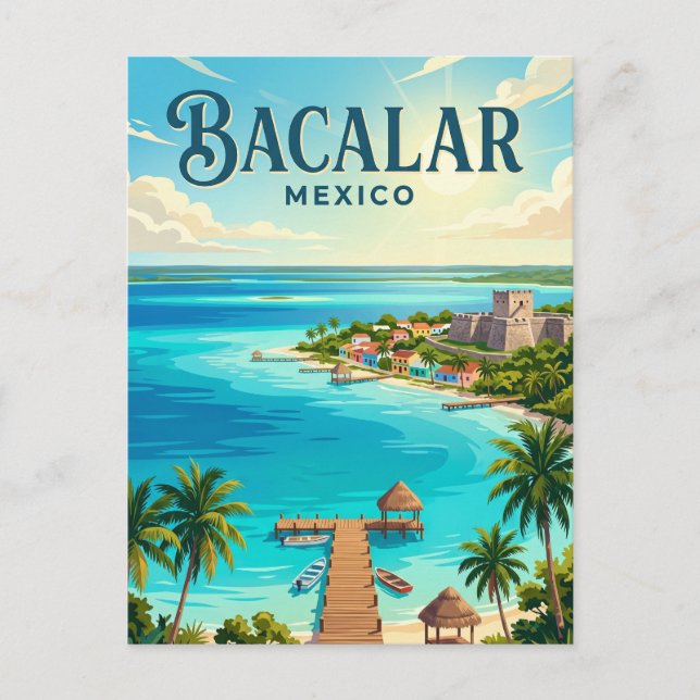 Sjön Bacalar (Lagunen med sju färger) Mexiko Vykort (Framsida)