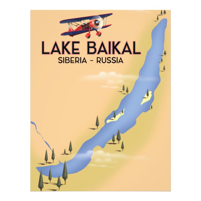 Sjön Baikal Sibirien Rysk reseposters karta Fototryck (Framsidan)
