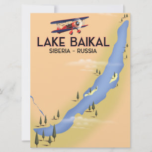 Sjön Baikal Sibirien Rysk reseposters karta Inbjudningar