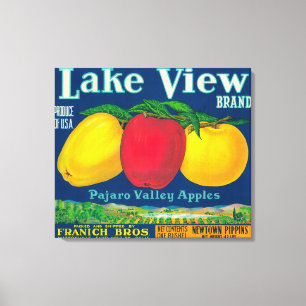 Sjön beskådar den Apple etiketten - Watsonville, Canvastryck