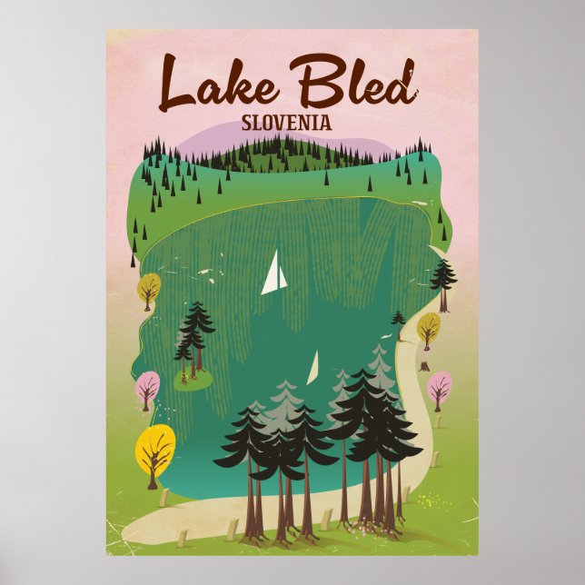 Sjön Bled vintage resemotiv poster Slovenien (Framsidan)