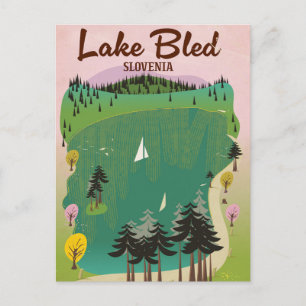 Sjön Bled vintage resemotiv Slovenië Vykort