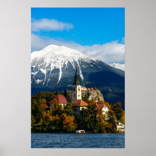 Sjön Bleds landskap på hösten Poster