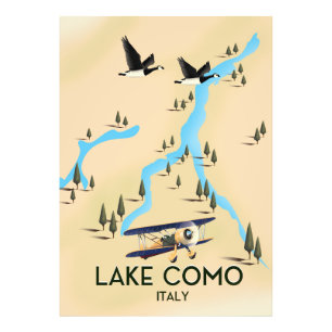 Sjön Como Italien Karta Resaaffisch Fototryck