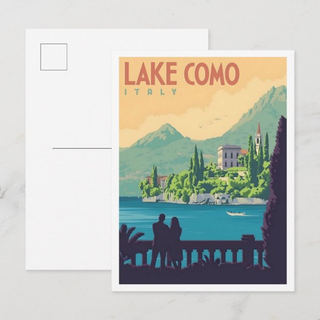 Sjön Como Italien Vintage Konst Resa Vykort (Fram/baksida)