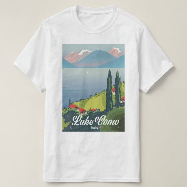Sjön Como Italien vintage reseskylt T Shirt (Design framsida)