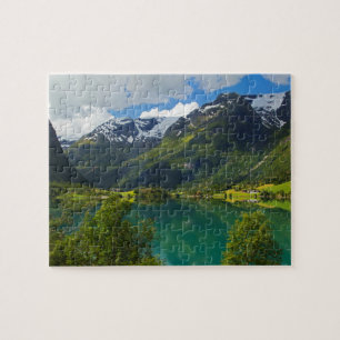 Sjön Floen pittoresk, Norge Pussel