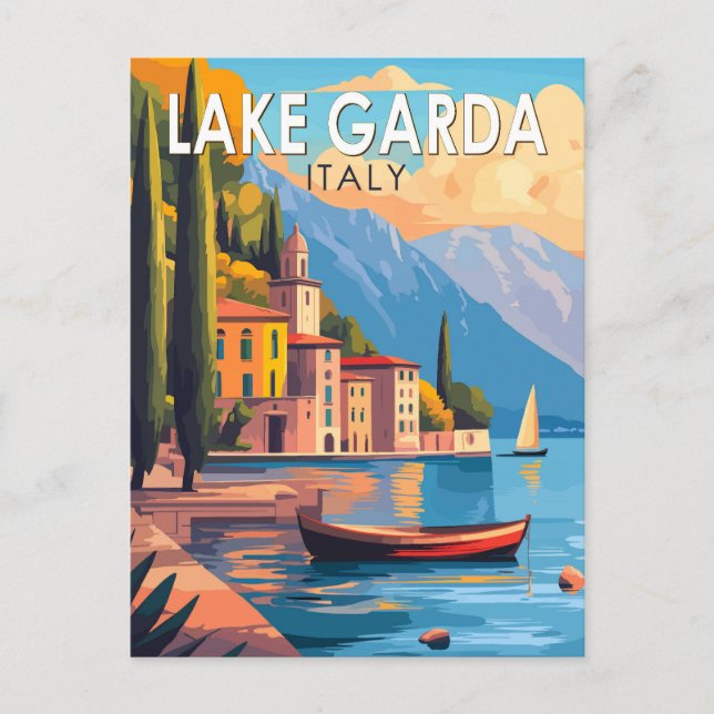 Sjön Garda Italien Resa Konst Vintage Vykort (Framsida)