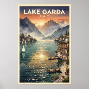 Sjön Garda Italien Vintage Resa Poster