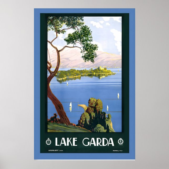 Sjön Garda Italien Vintage Resa Poster Tryck (Framsidan)