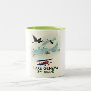 sjön geneva switzerland reser affischen Två-Tonad mugg