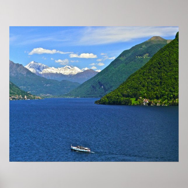 SJÖN LUGANO, BÅT, BERG I BAKGRUNDEN POSTER (Framsidan)