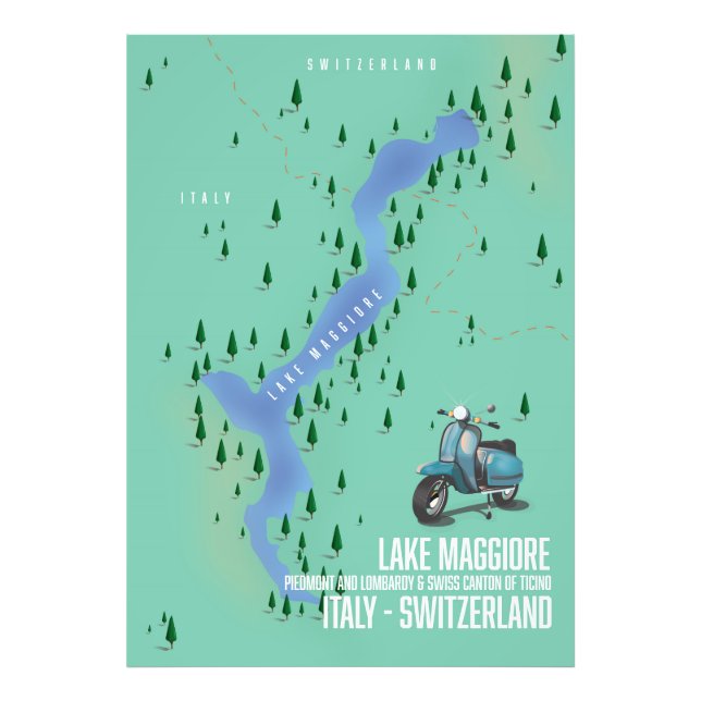 Sjön Maggiore Italien - Schweiz karta Fototryck (Framsidan)