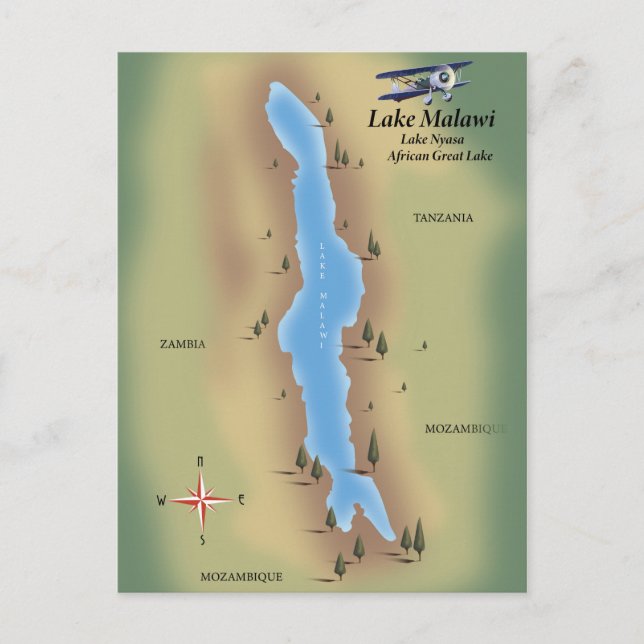 Sjön Malawi, resa affisch karttryck Vykort (Framsida)