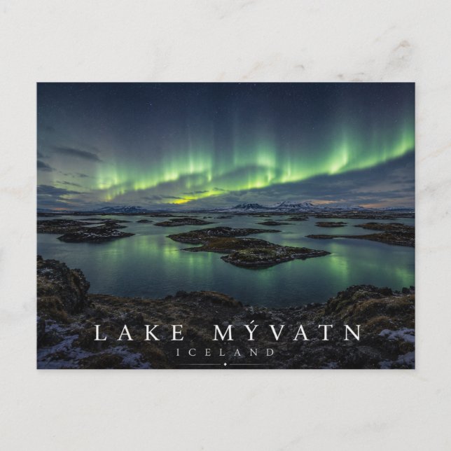 Sjön Mývatn Norrsken Island Vykort (Framsida)