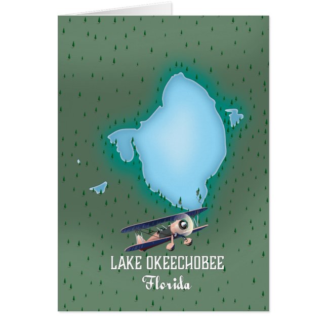 Sjön Okeechobee Florida karta. Hälsningskort (Framsidan)