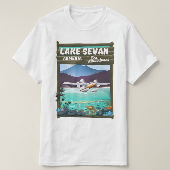 Sjön Sevan Armenien vintage reseposter T Shirt (Design framsida)