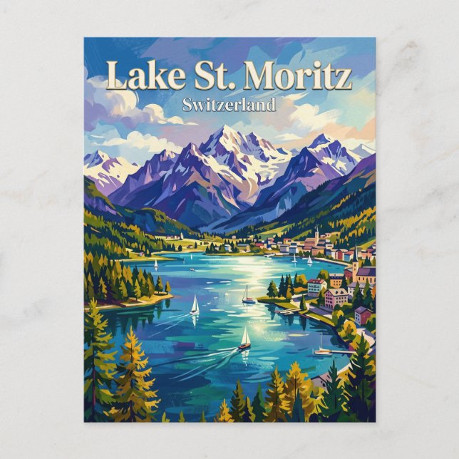 Sjön St. Moritz Schweiz Vykort (Framsida)