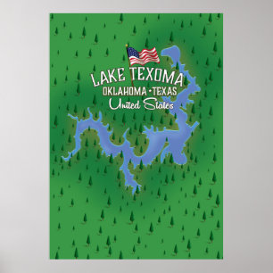 Sjön Texoma USA karta. Poster