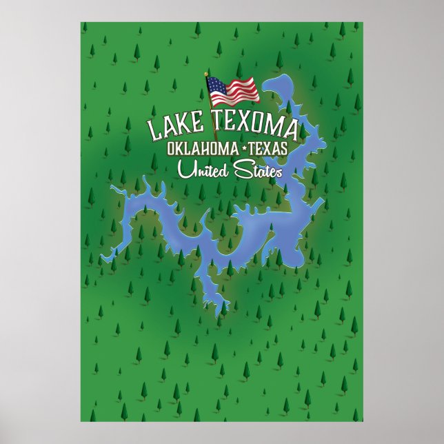 Sjön Texoma USA karta. Poster (Framsidan)