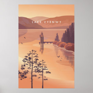 Sjön Vyrnwy Powys Wales Reseskylt Poster