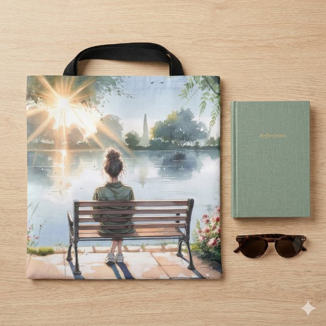 Sjöns solnedgångsreflexer Scene Tygkasse (Sunset Reflections Lake Scene Tote Bag)