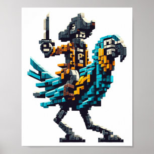Sjöpirat Ridande Papegoja Block Stil Spelande Spel Poster