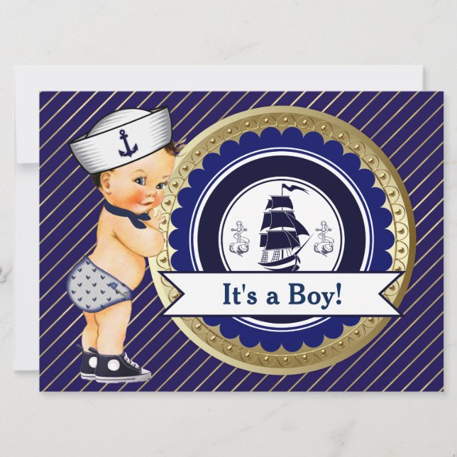 Sjöpojke Navy Marin Baby Shower Inbjudningar (Framsida)