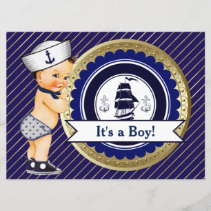 Sjöpojke Navy Marin Baby Shower Inbjudningar