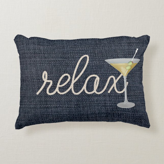 Sjörep på blå denim prydnadskudde (Framsidan)