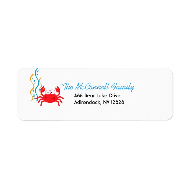 SJÖRKRITTRAR RED CRAB-UTSKRIFTLIGA ADRESSETIKETTER RETURADRESS ETIKETT (Framsidan)