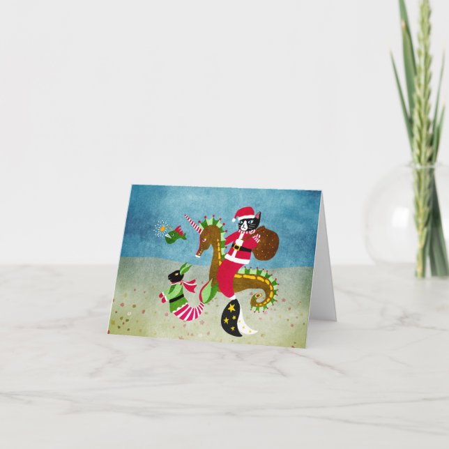 Sjöröding katt Santa Faltad Högtidskort Helgkort (Framsida)
