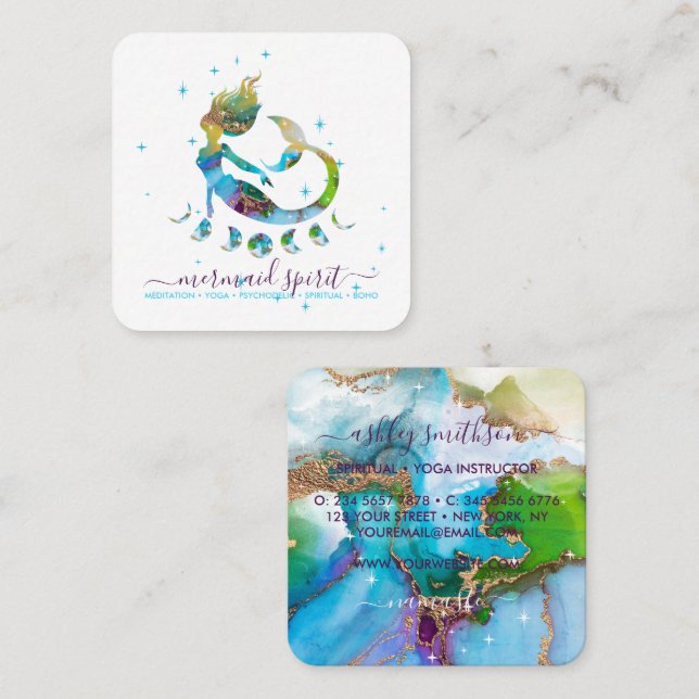 Sjöröding måne andlig tarot-läsning fyrkantigt visitkort (Fram/baksida)