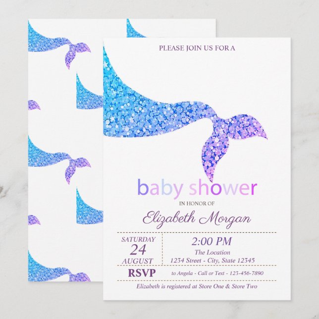Sjörödingstjärt Baby Shower Inbjudningar (Fram/baksida)